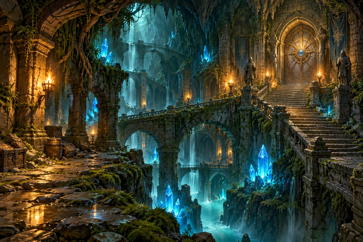 Ruínas com cristais de mana, arte conceitual